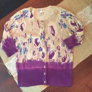 Jillian Nichole watercolor floral Print Cardigan purple